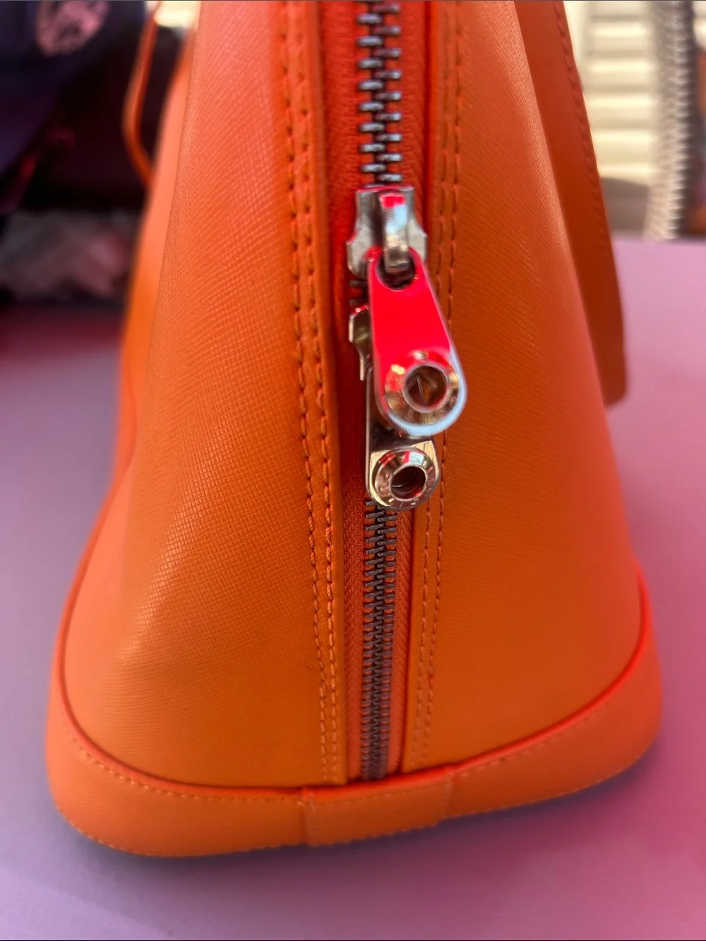 Pulicati Vibrant Orange Dome saffiano leather Satchel